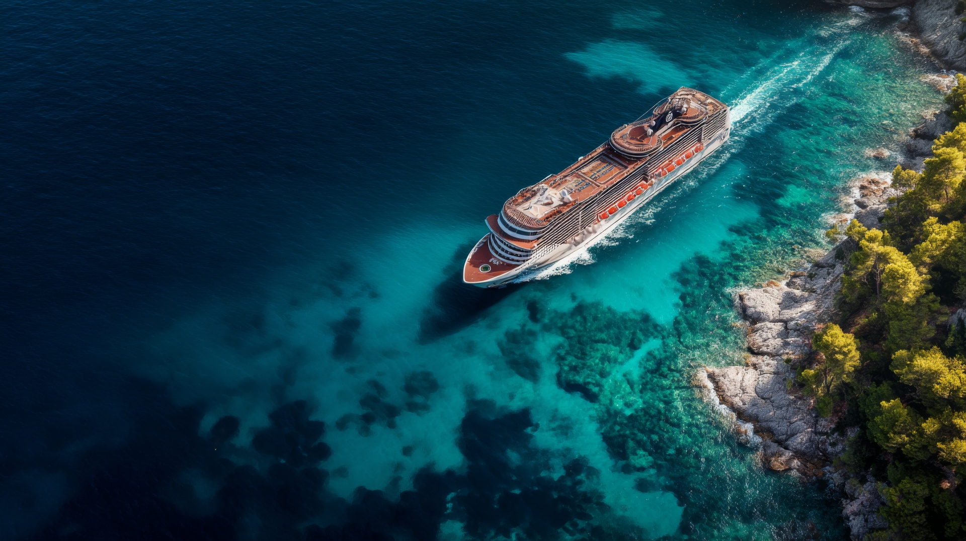 A cruise ship gliding across open ocean