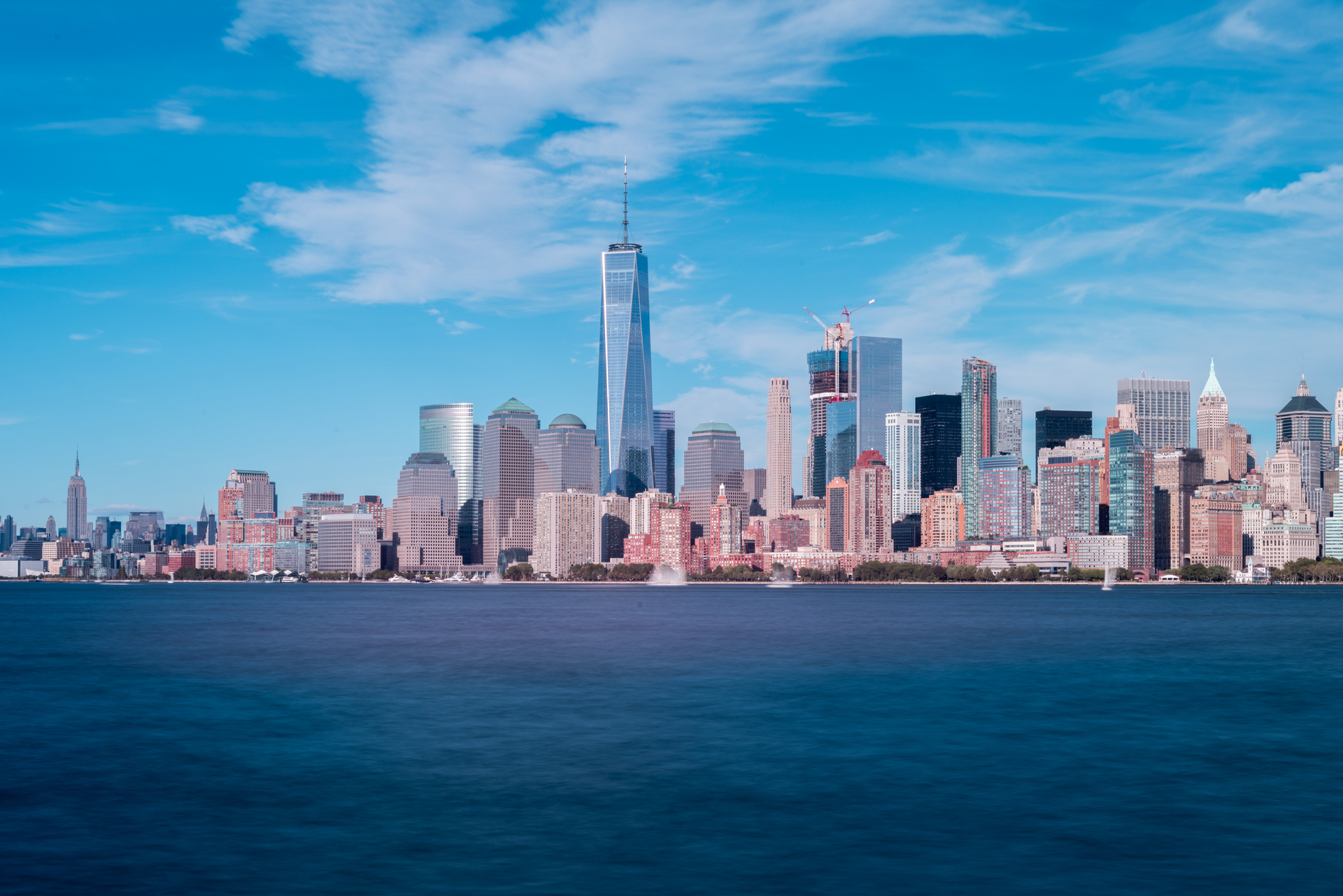 The New York City skyline on a clear summer day